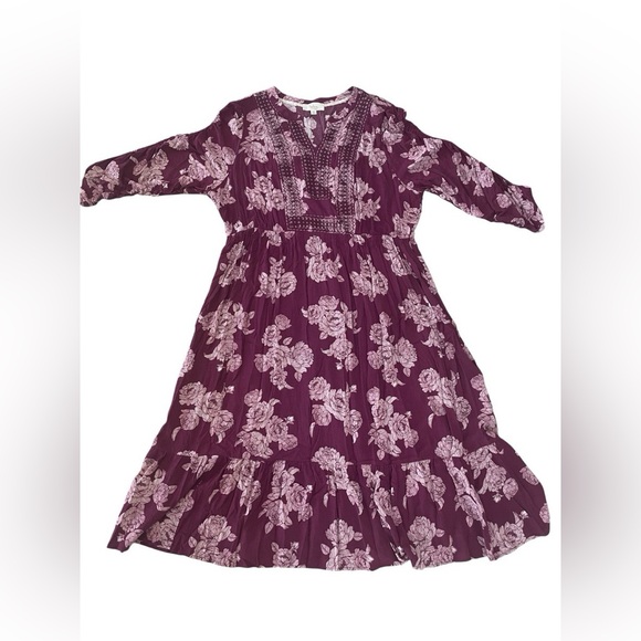 Nurture by Westbound Woman’s Purple Floral V-Neck Shift Tiered Midi Dress 1X - Picture 8 of 10